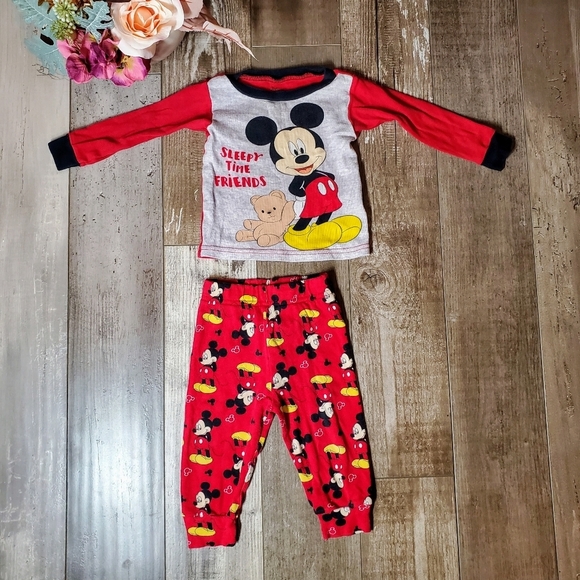 Disney Other - Mickey Mouse Pajamas Size 12 Months Disney Sleep Outfit Baby Boys PJs Pajamas